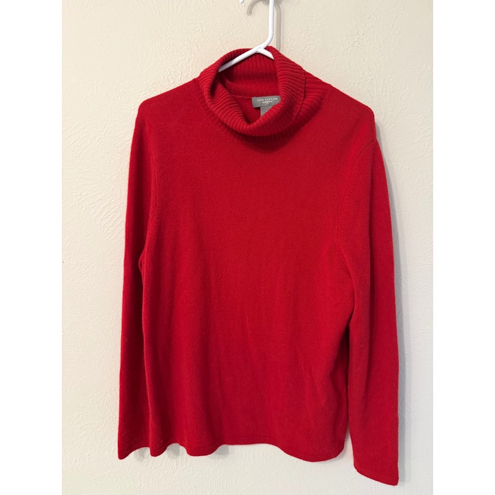 Ann Taylor Cashmere Turtleneck Sweater Red XL Long Sleeve Knit Pullover